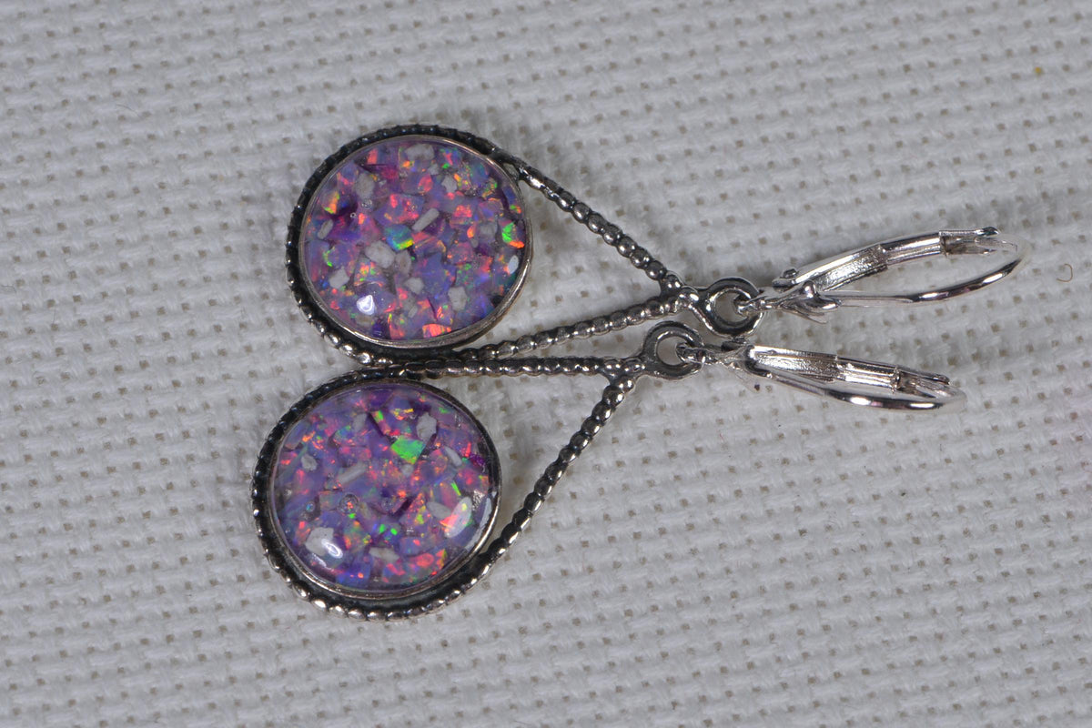 Australian Opal Mosaic Earrings: Sterling Silver Bezel Set