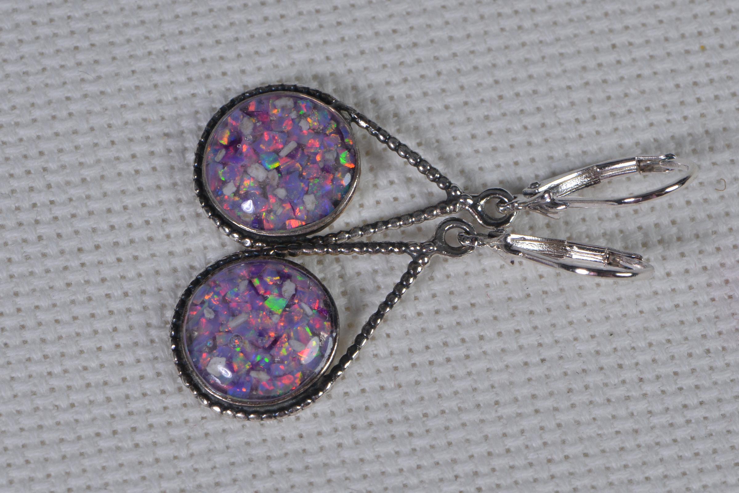 Australian Opal Mosaic Earrings: Sterling Silver Bezel Set