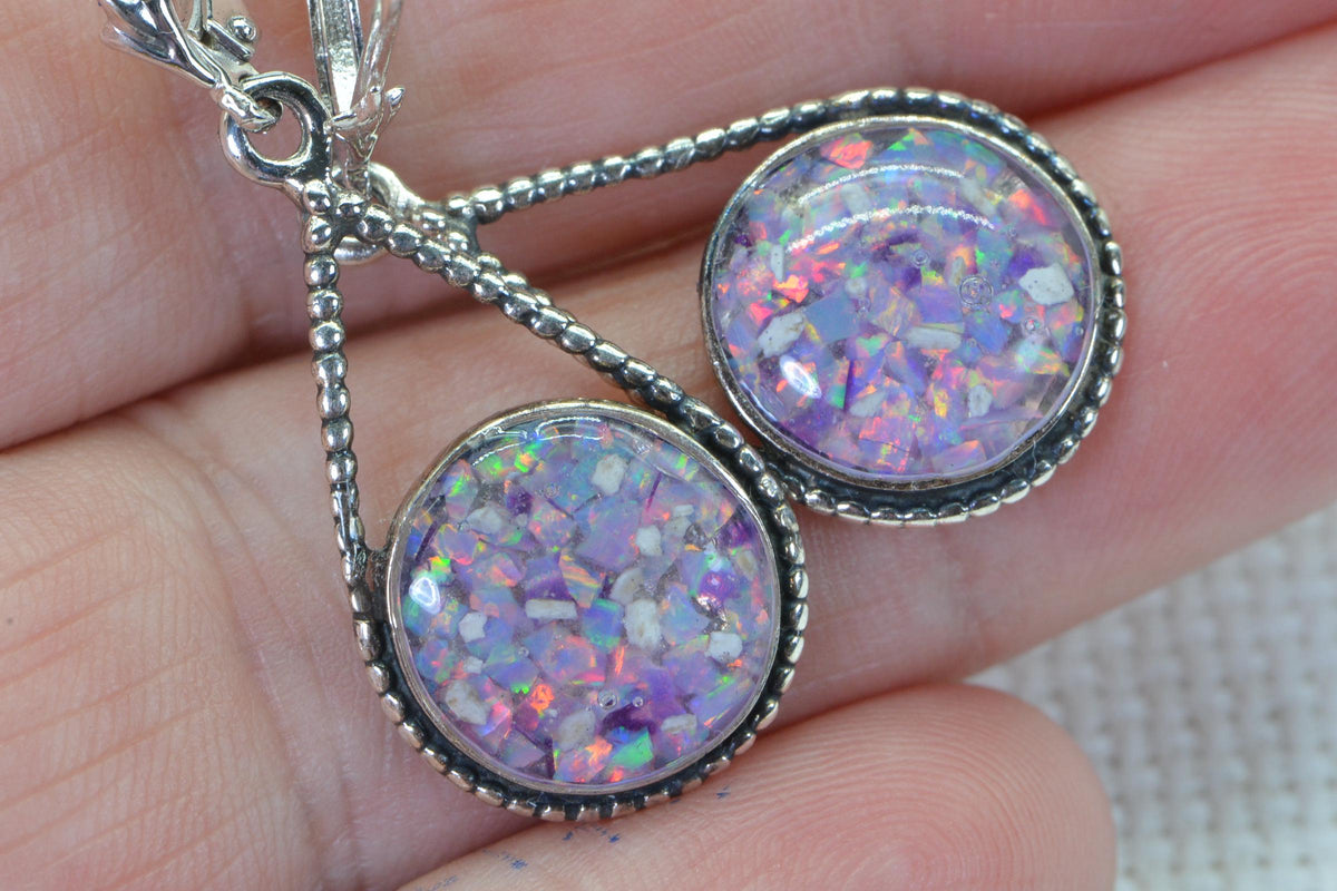 Australian Opal Mosaic Earrings: Sterling Silver Bezel Set