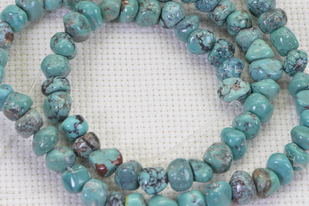 Kingman Turquoise Nugget Beads: Natural Arizona Gemstone Strand