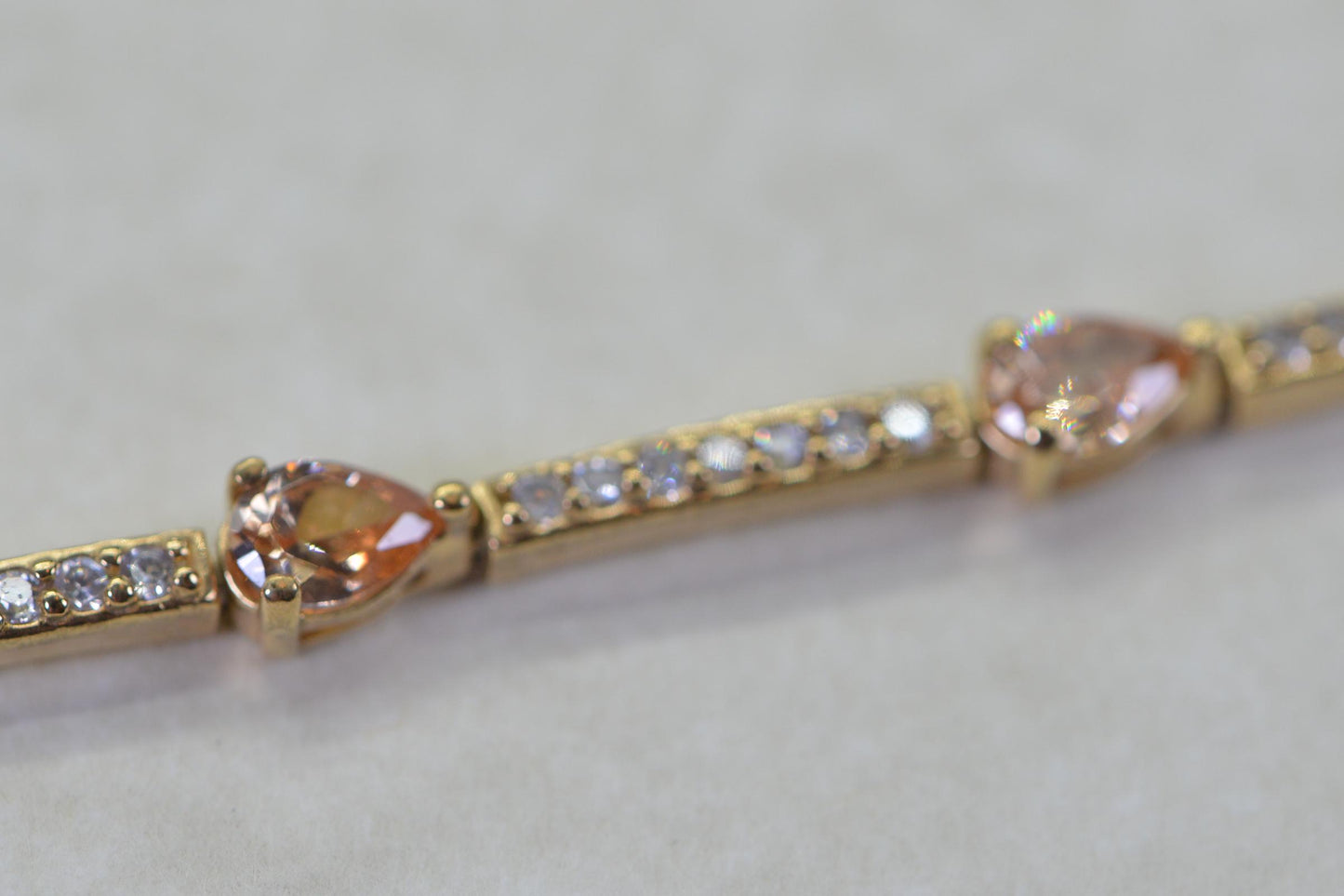 14K Gold Vermeil Tennis Bracelet: Peach CZ Teardrop, Sterling Silver