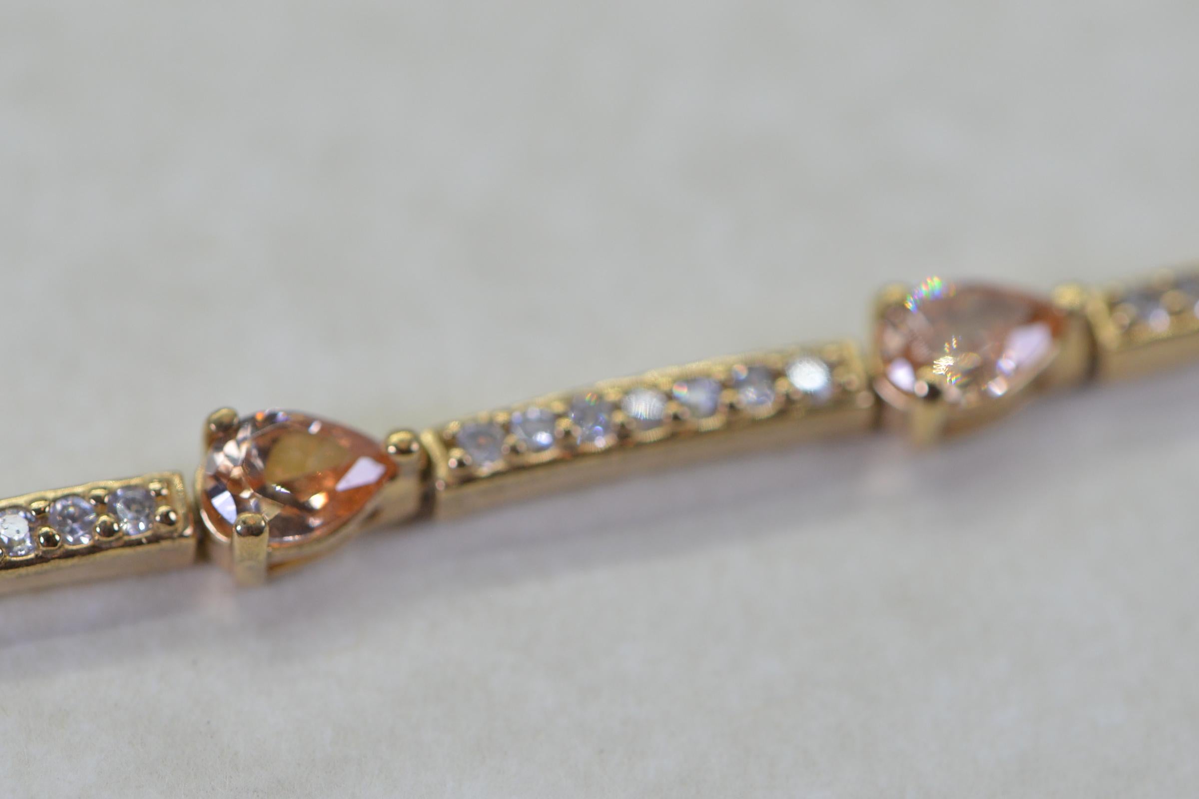 14K Gold Vermeil Tennis Bracelet: Peach CZ Teardrop, Sterling Silver