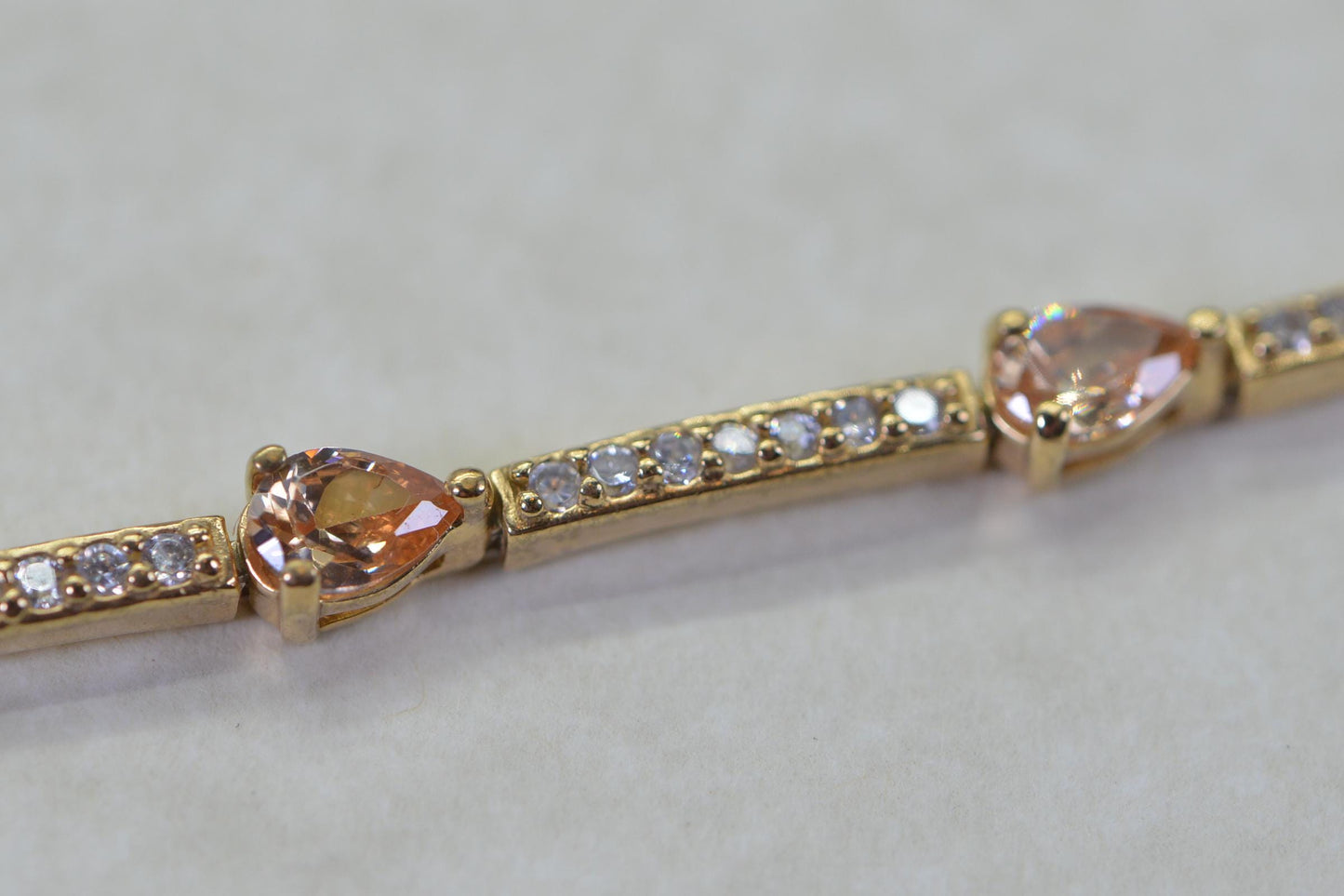 14K Gold Vermeil Tennis Bracelet: Peach CZ Teardrop, Sterling Silver
