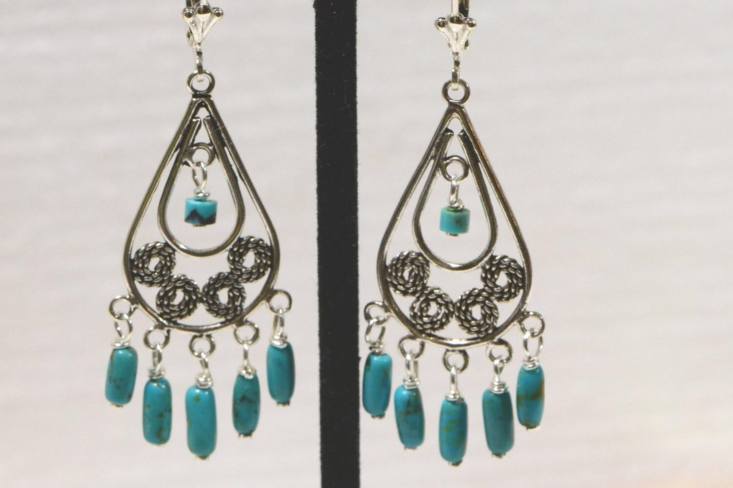 Nevada Turquoise Chandelier Earrings, Filigree Sterling Silver Jewelry