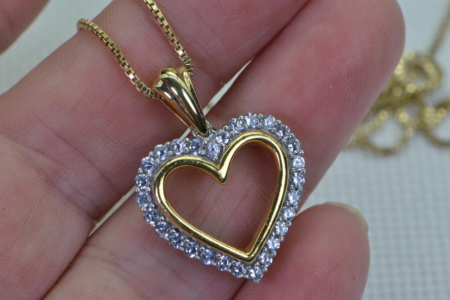 CZ Heart Pendant: 14K Gold Over Sterling Silver, Mother's Gift