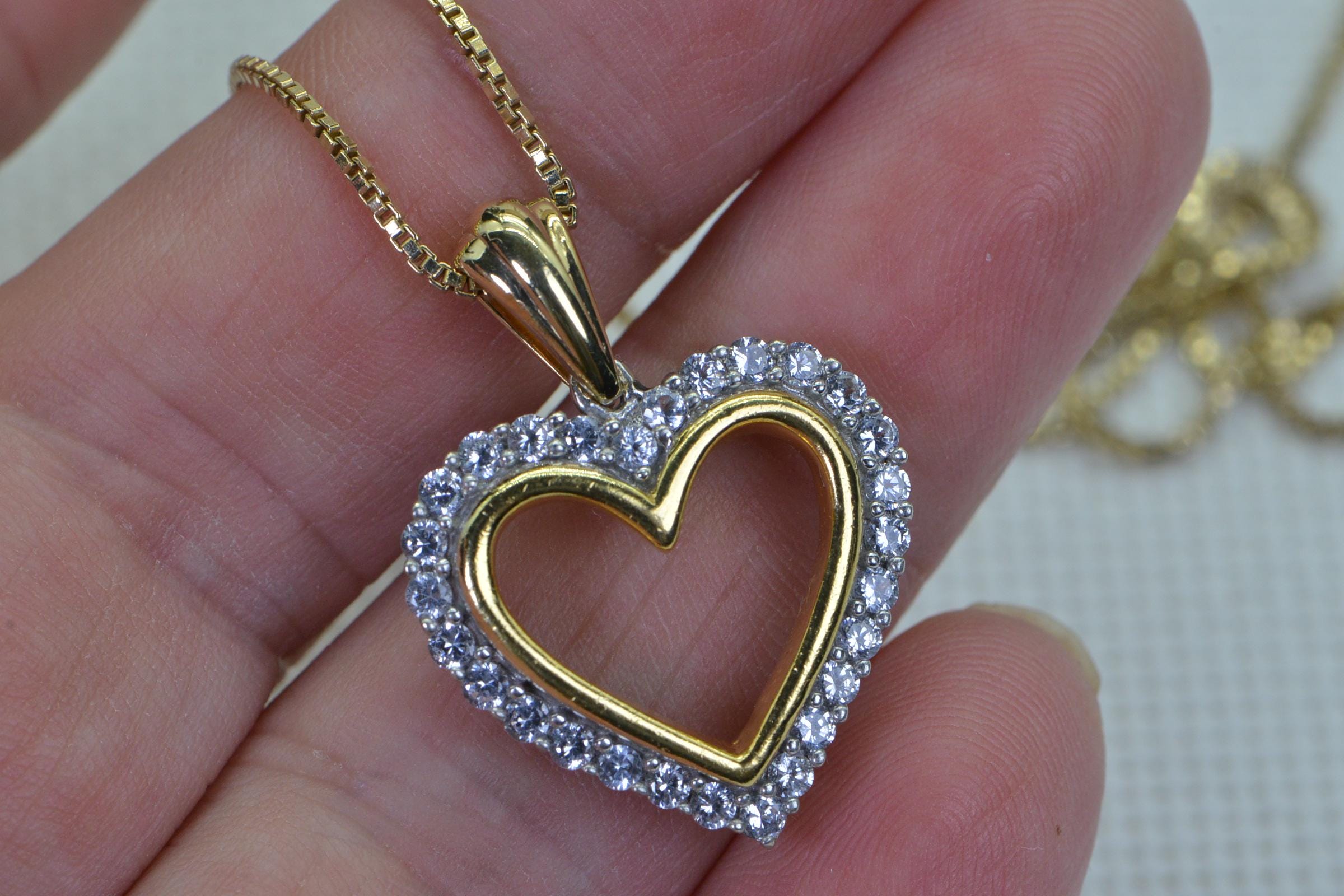 CZ Heart Pendant: 14K Gold Over Sterling Silver, Mother's Gift