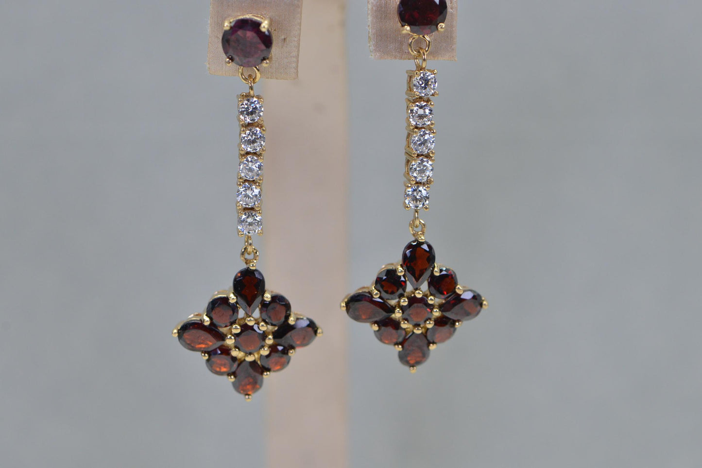 Garnet Cluster Chandelier Earrings, 14K Gold Plated Sterling Silver