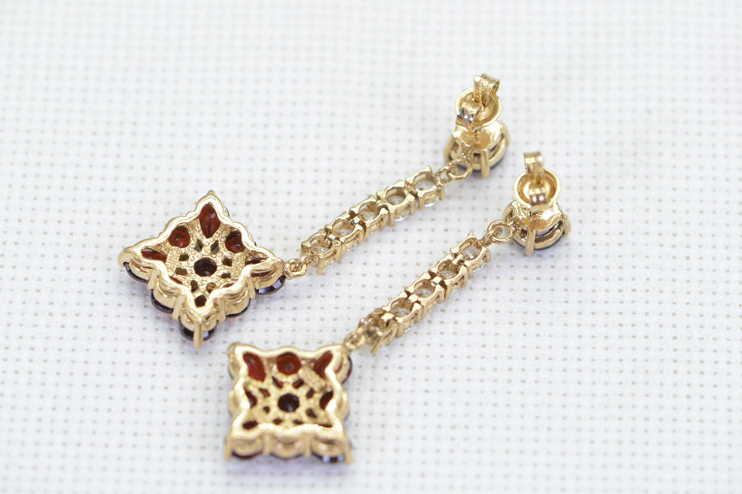 Garnet Cluster Chandelier Earrings, 14K Gold Plated Sterling Silver
