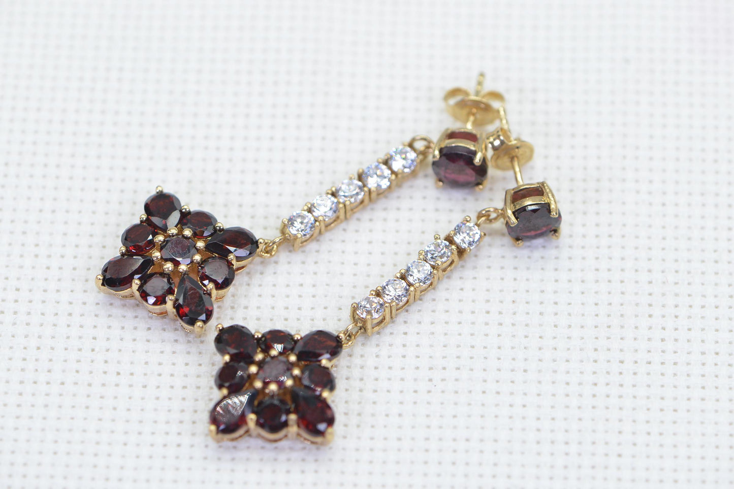 Garnet Cluster Chandelier Earrings, 14K Gold Plated Sterling Silver