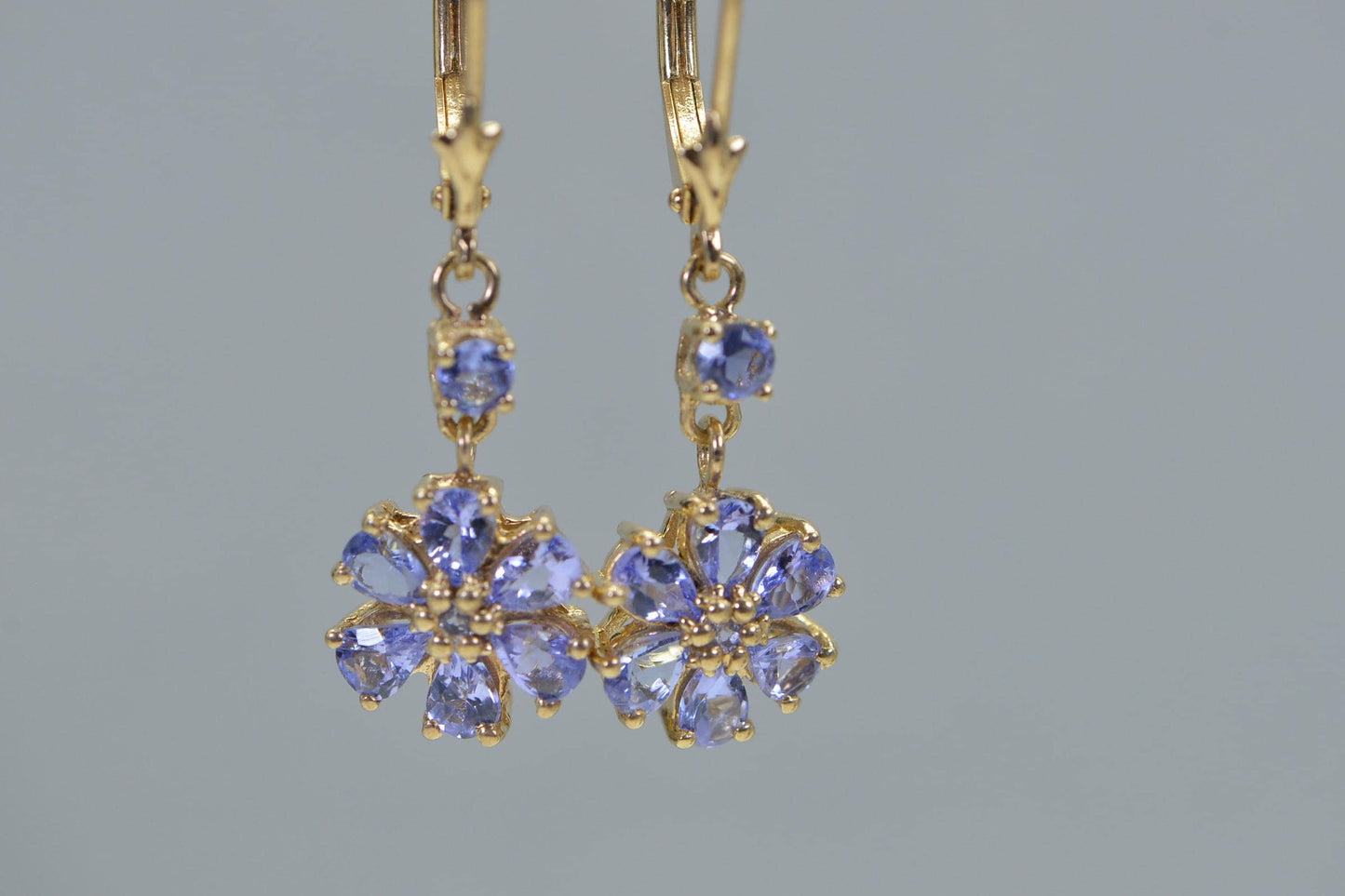 Genuine Tanzanite Flower Earrings Dangle Cluster Earrings Birthstone December