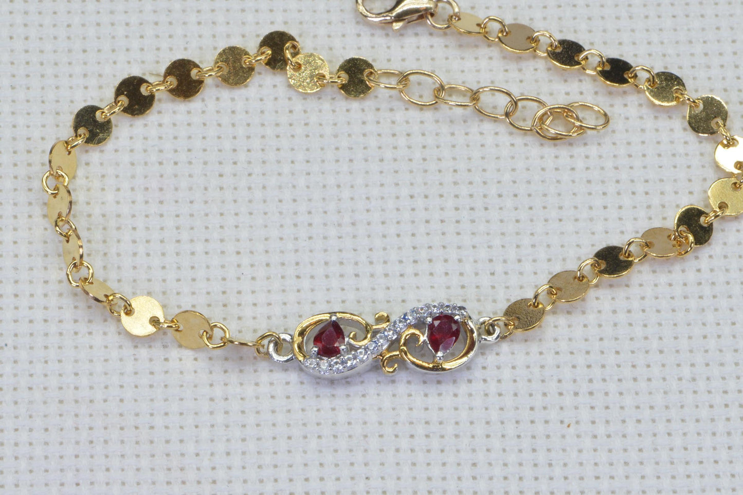 Ruby Infinity Bracelet: 14K Yellow Gold Filled Coin Chain