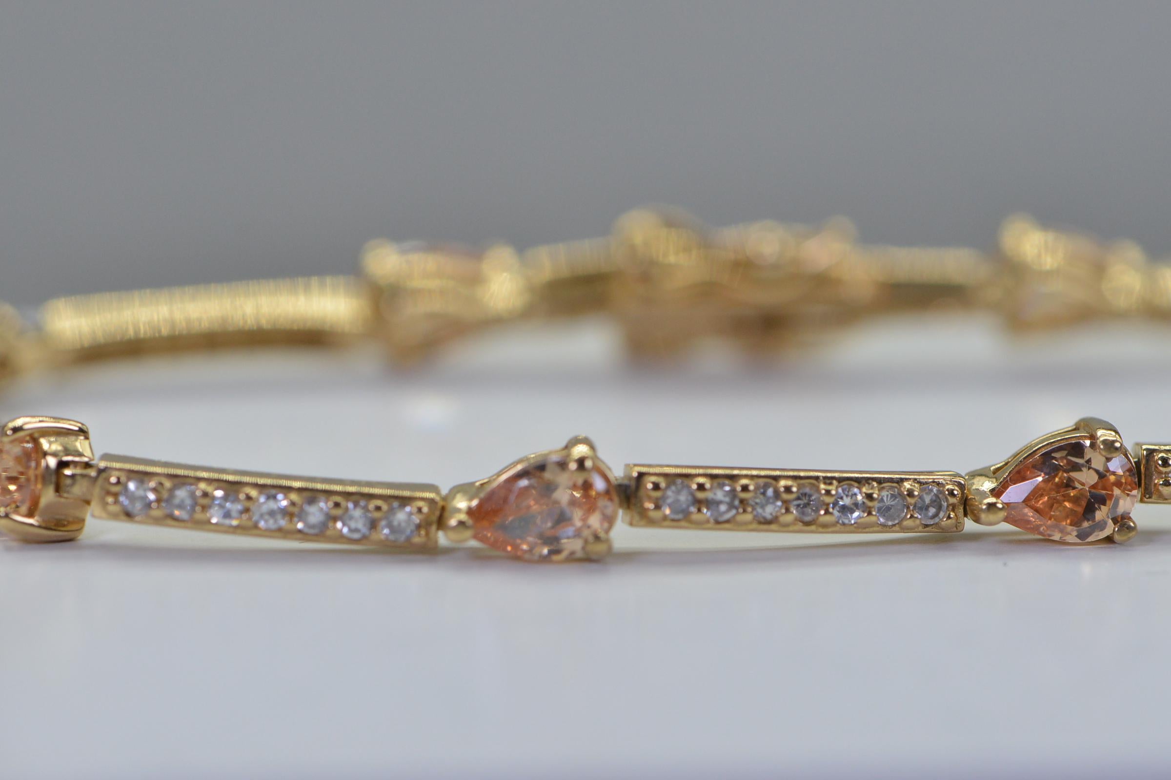 14K Gold Vermeil Tennis Bracelet: Peach CZ Teardrop, Sterling Silver