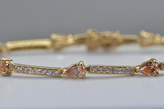 14K Gold Vermeil Tennis Bracelet: Peach CZ Teardrop, Sterling Silver