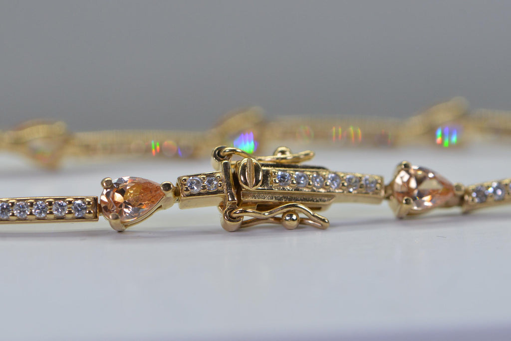14K Gold Vermeil Tennis Bracelet: Peach CZ Teardrop, Sterling Silver