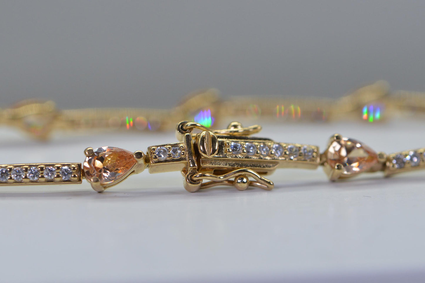 14K Gold Vermeil Tennis Bracelet: Peach CZ Teardrop, Sterling Silver