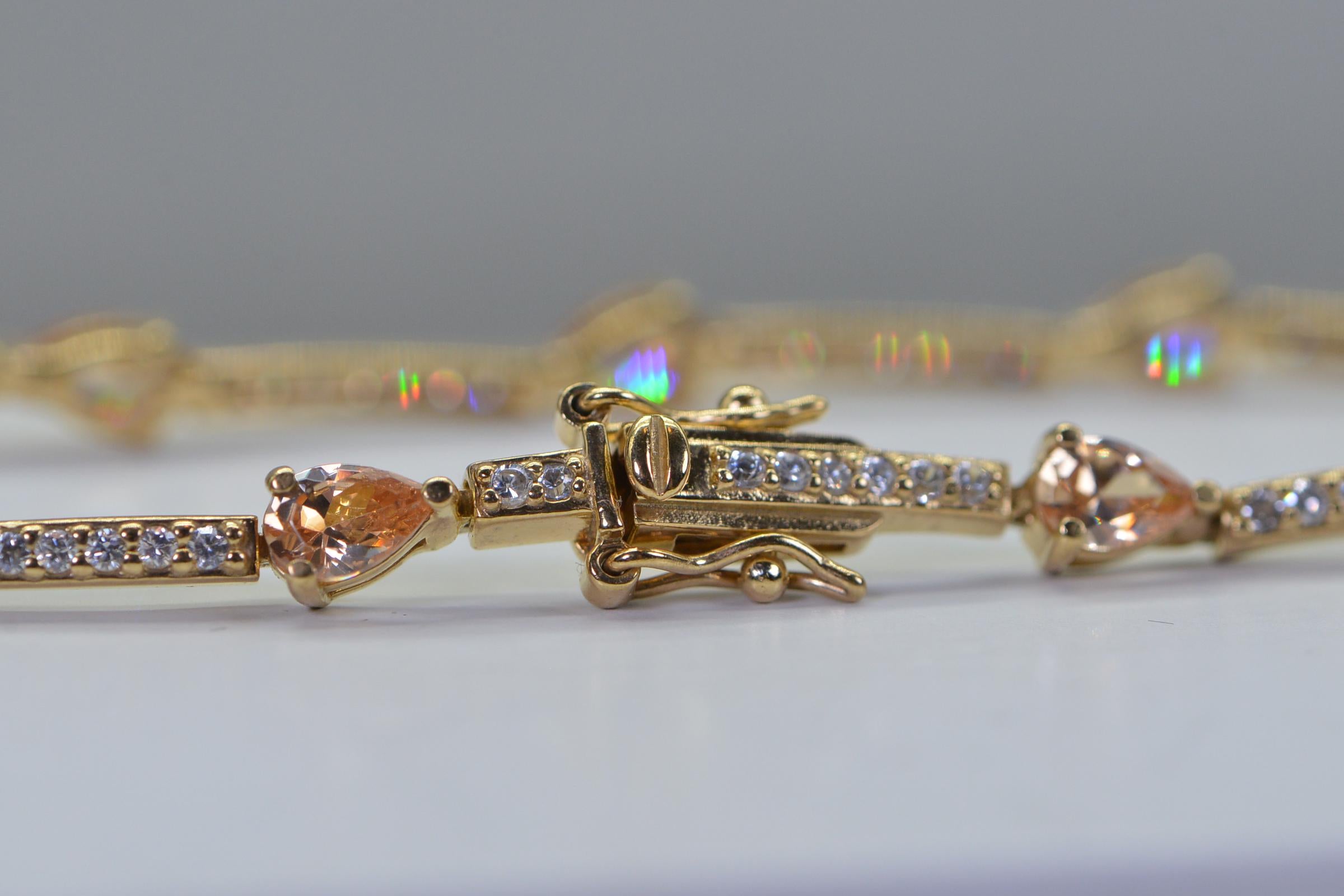 14K Gold Vermeil Tennis Bracelet: Peach CZ Teardrop, Sterling Silver