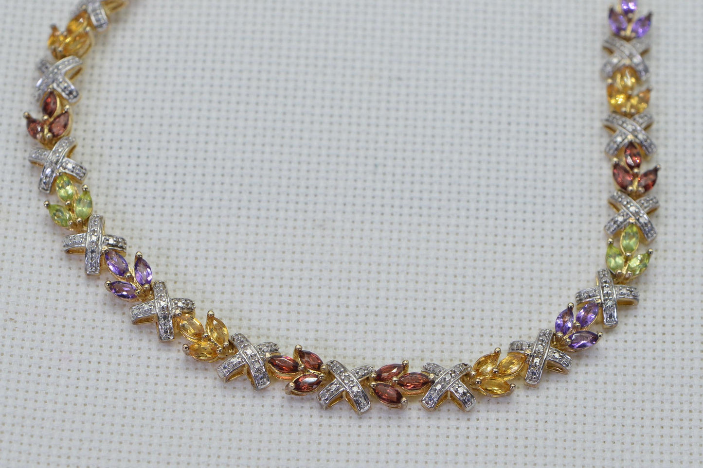 Natural Gemstone  Flower Design Multi Stone Necklace Two Color 14K Gold  over  Sterling Silver