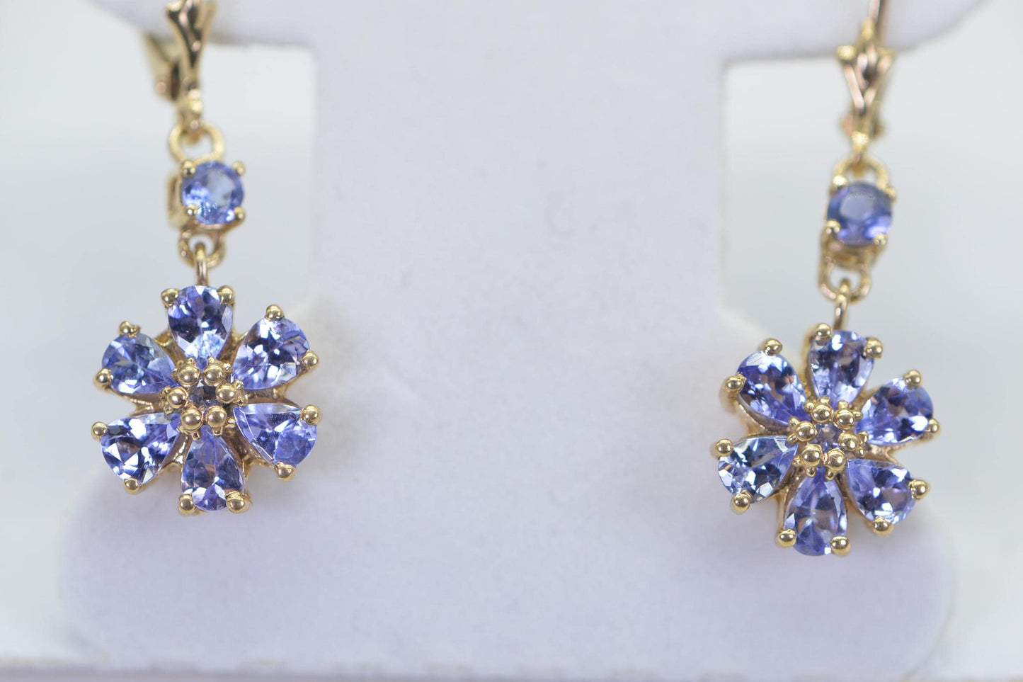 Genuine Tanzanite Flower Earrings Dangle Cluster Earrings Birthstone December