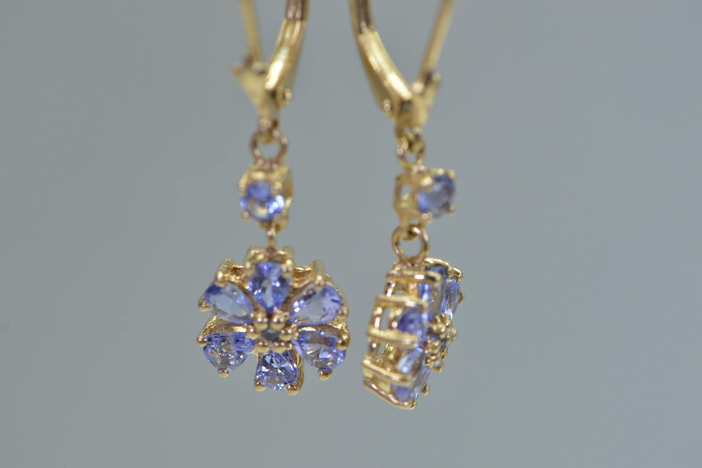 Genuine Tanzanite Flower Earrings Dangle Cluster Earrings Birthstone December