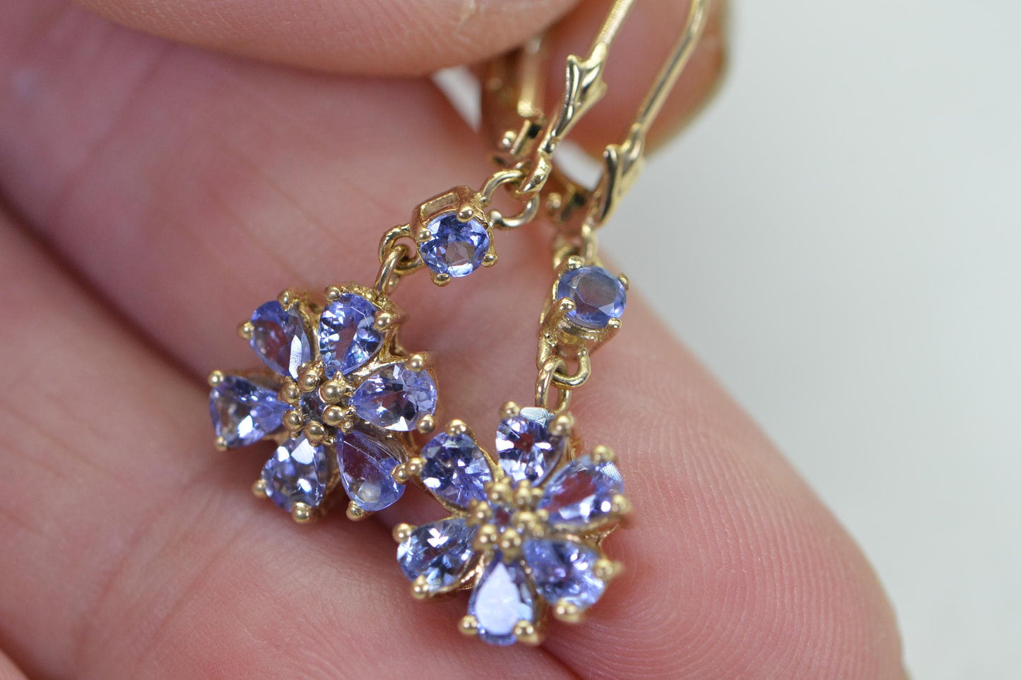 Genuine Tanzanite Flower Earrings Dangle Cluster Earrings Birthstone December