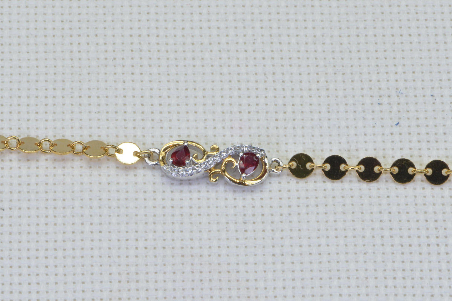 Ruby Infinity Bracelet: 14K Yellow Gold Filled Coin Chain