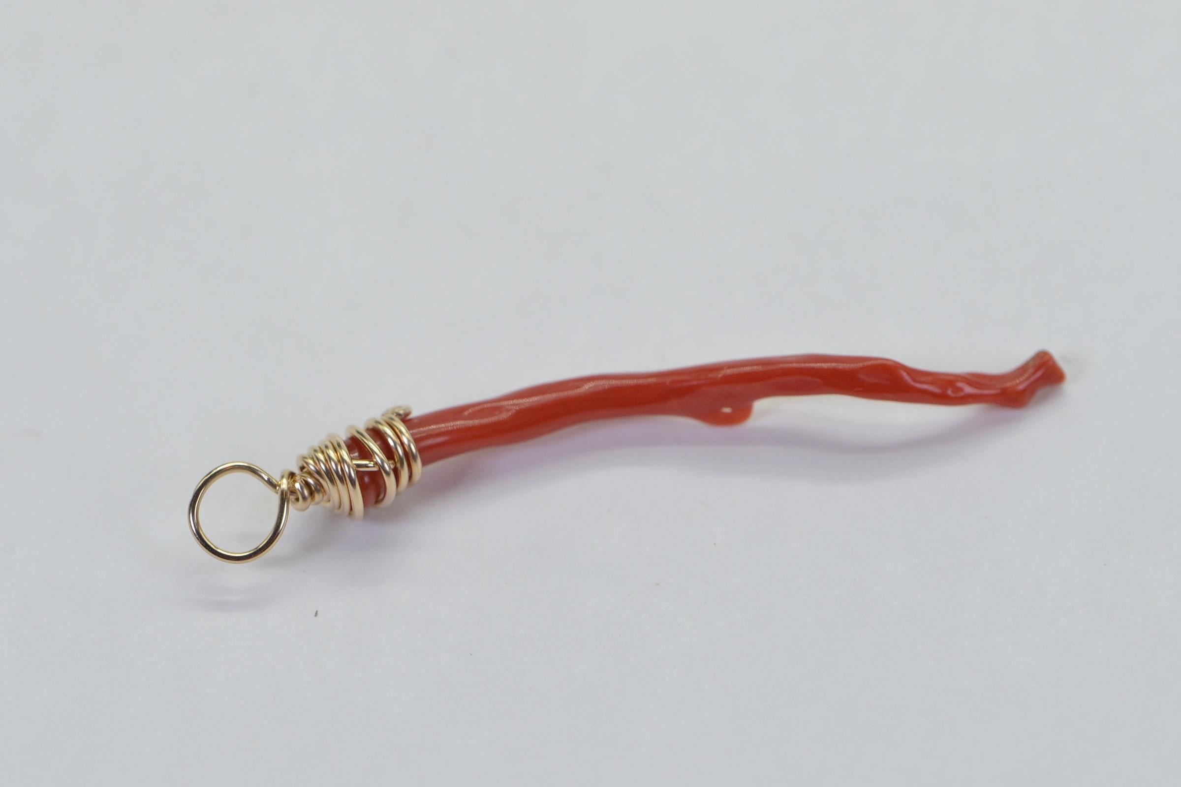 Red Coral Branch Pendant: 14K Gold Filled Wire Wrapped Italian Charm