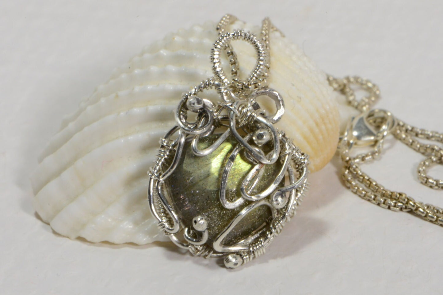 Labradorite Sterling Silver Wire Wrapped Pendant, Handmade Jewelry