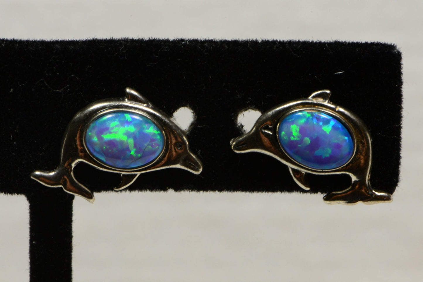 Blue Opal Studs Earrings DOLPHINS post earrings Gemstone Animal Jewelry Birthstone October
