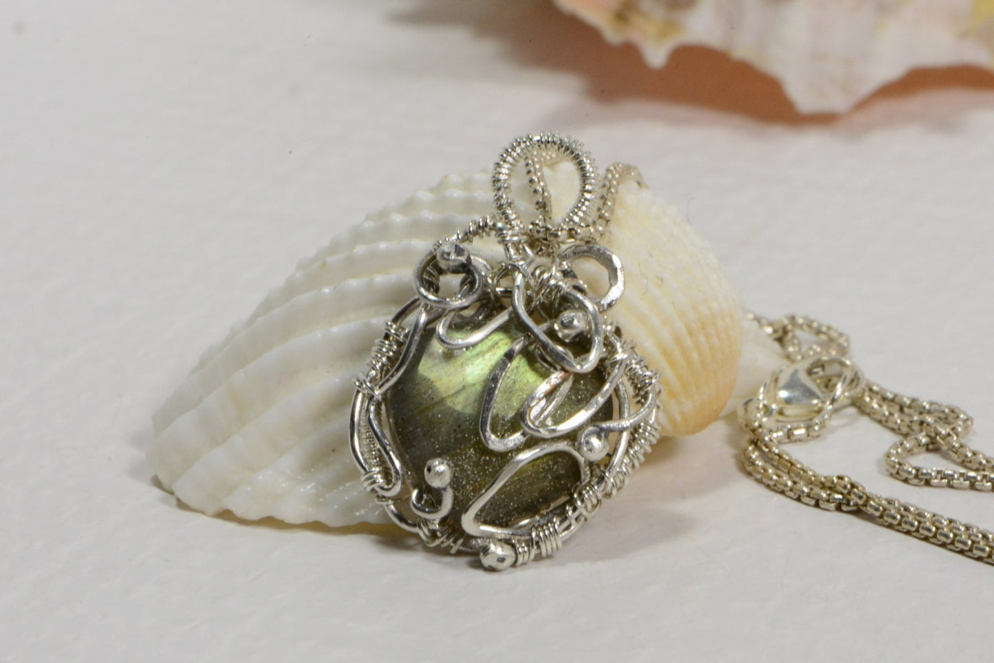 Labradorite Sterling Silver Wire Wrapped Pendant, Handmade Jewelry