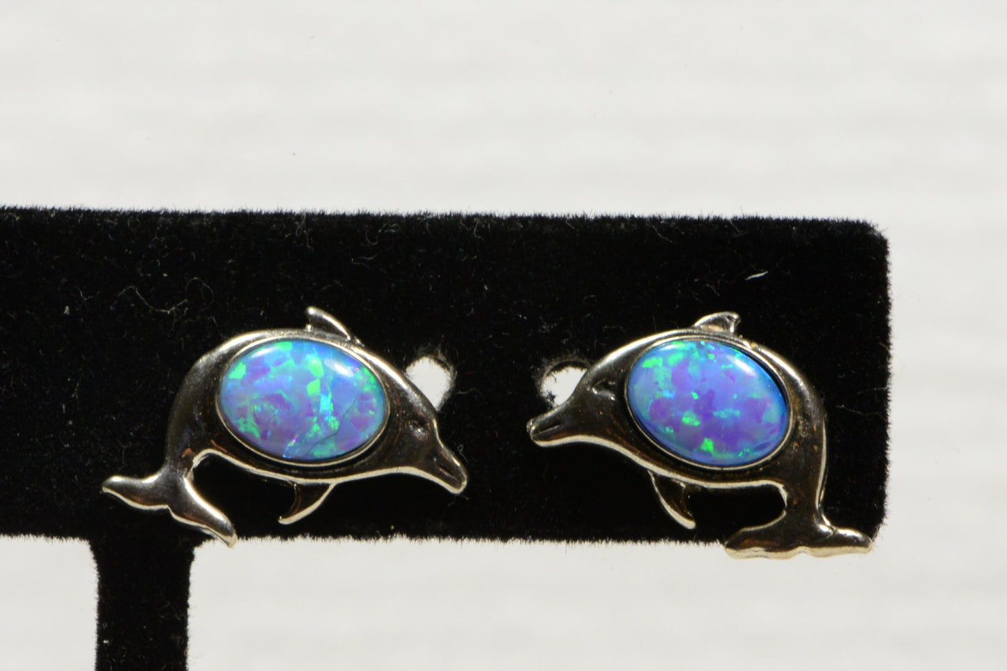 Blue Opal Studs Earrings DOLPHINS post earrings Gemstone Animal Jewelry Birthstone October