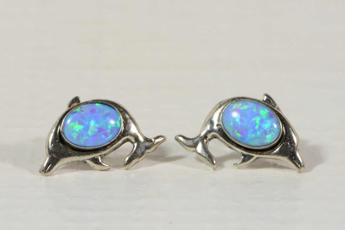 Blue Opal Studs Earrings DOLPHINS post earrings Gemstone Animal Jewelry Birthstone October