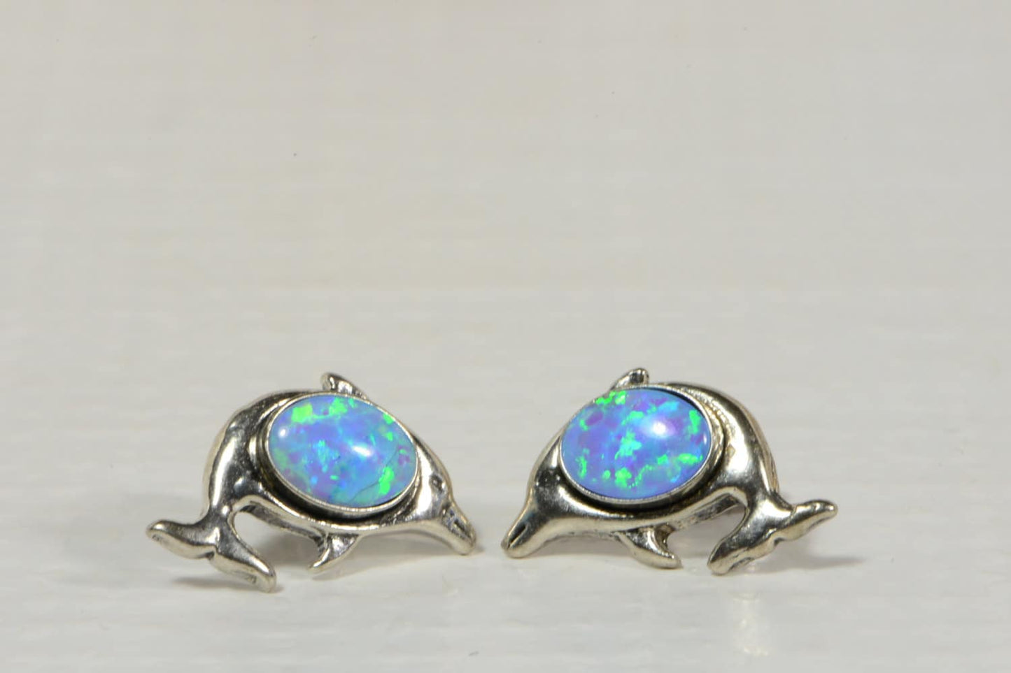 Blue Opal Studs Earrings DOLPHINS post earrings Gemstone Animal Jewelry Birthstone October