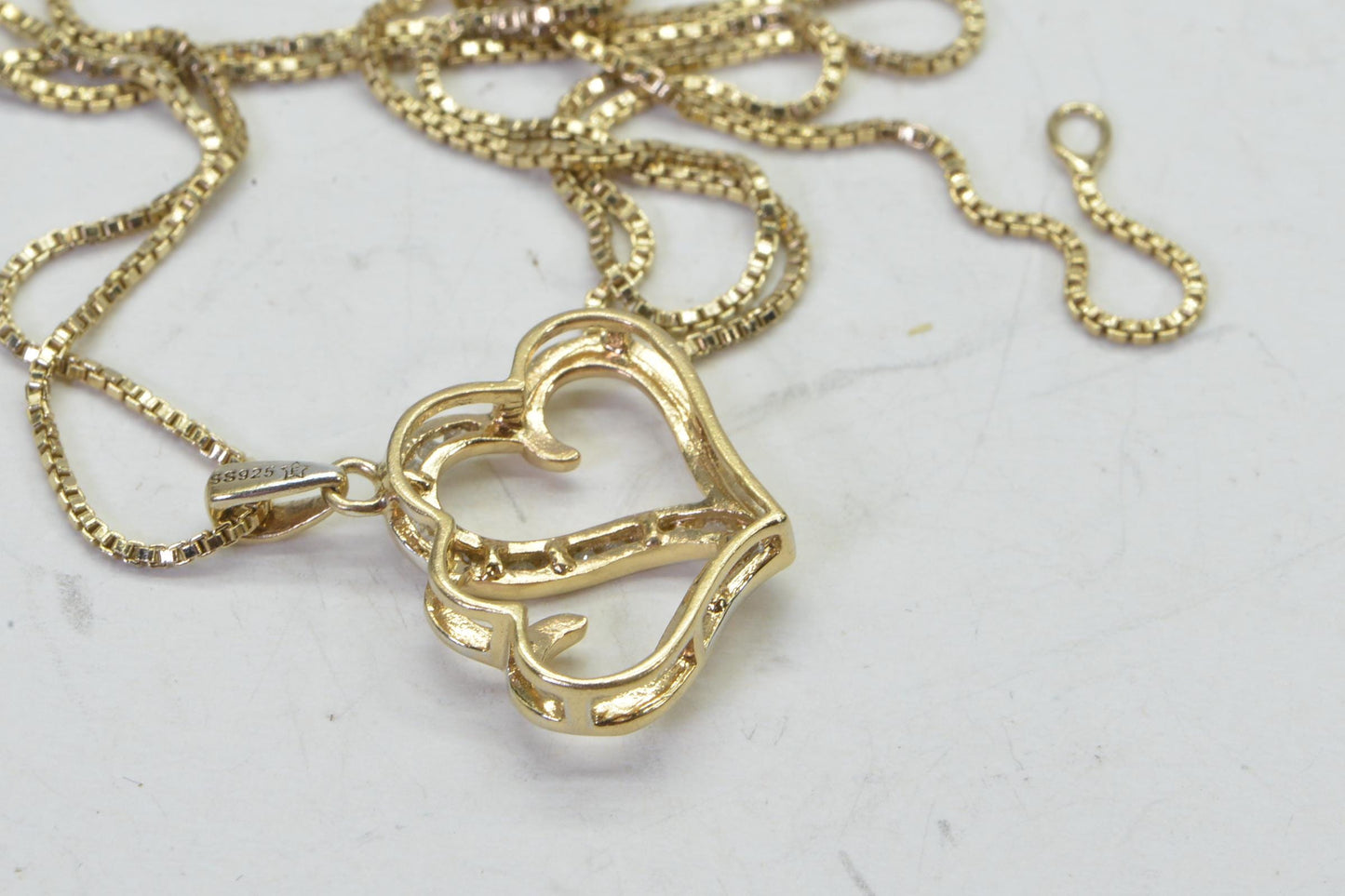 Diamond Double Heart Pendant: 14K Gold Over Sterling Silver