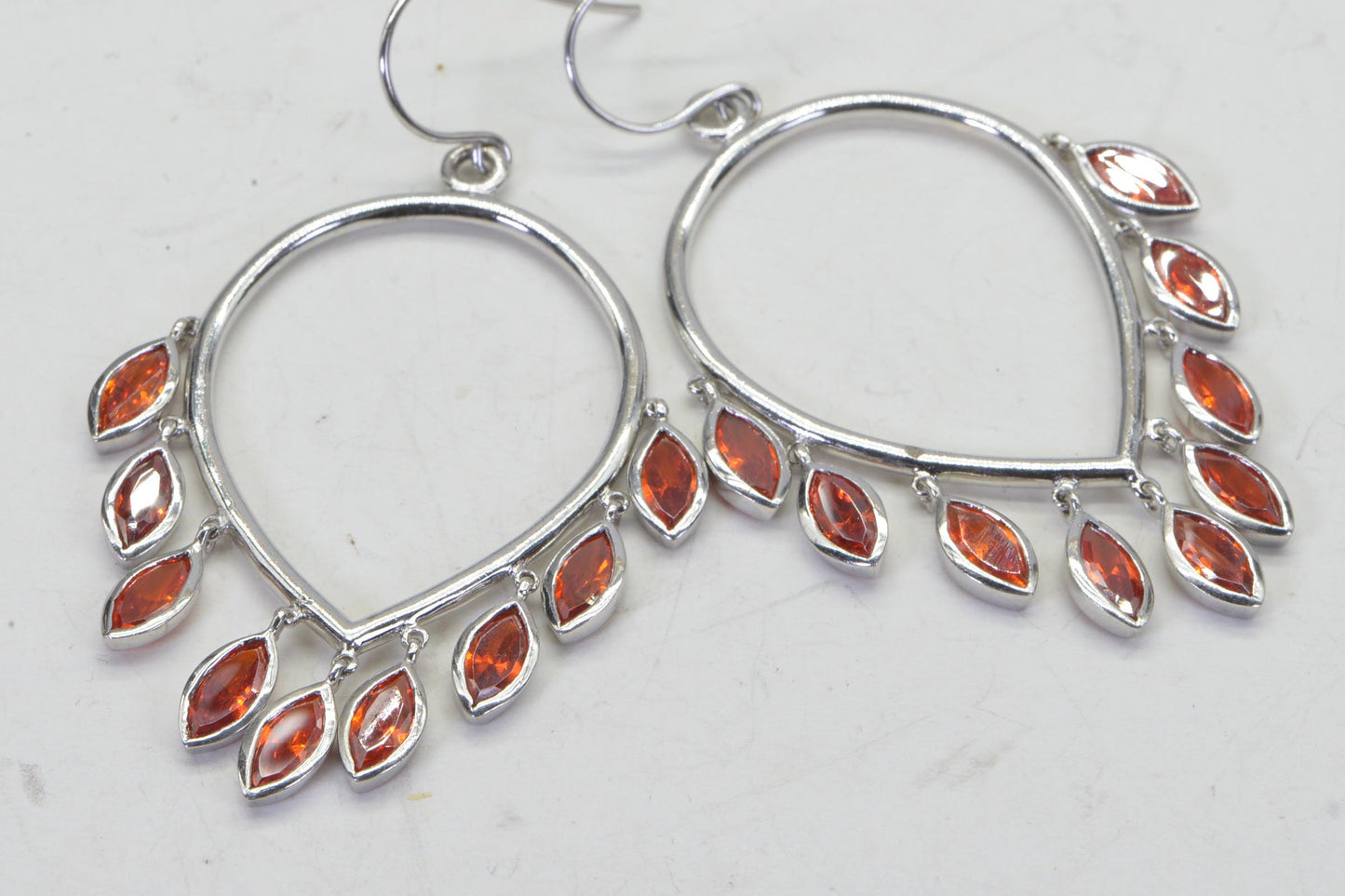 Mexican Cherry Red Fire Opal Multi Stone Cluster Teardrop Earrings Sterling Silver Birthstone October