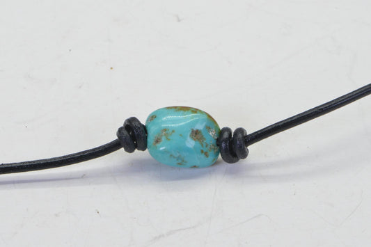 Kingman  Nuggets Turquoise  On Leather Choker  Necklace Single Bead Knotted