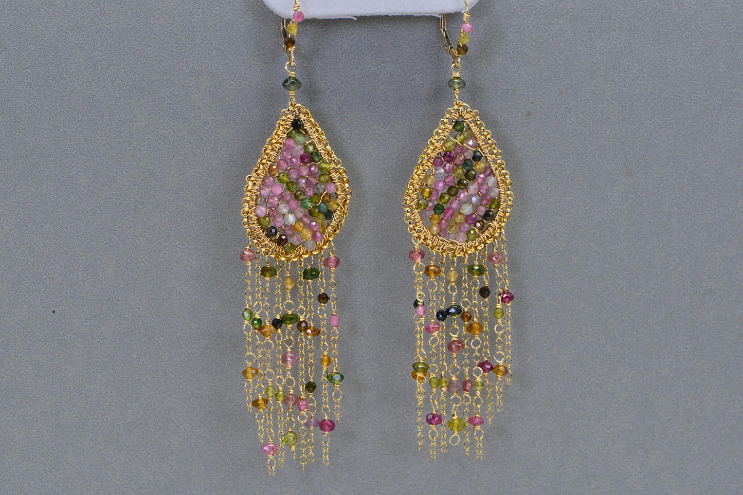 Multicolor Tourmaline Fringe Earrings: 14K Gold Statement Jewelry