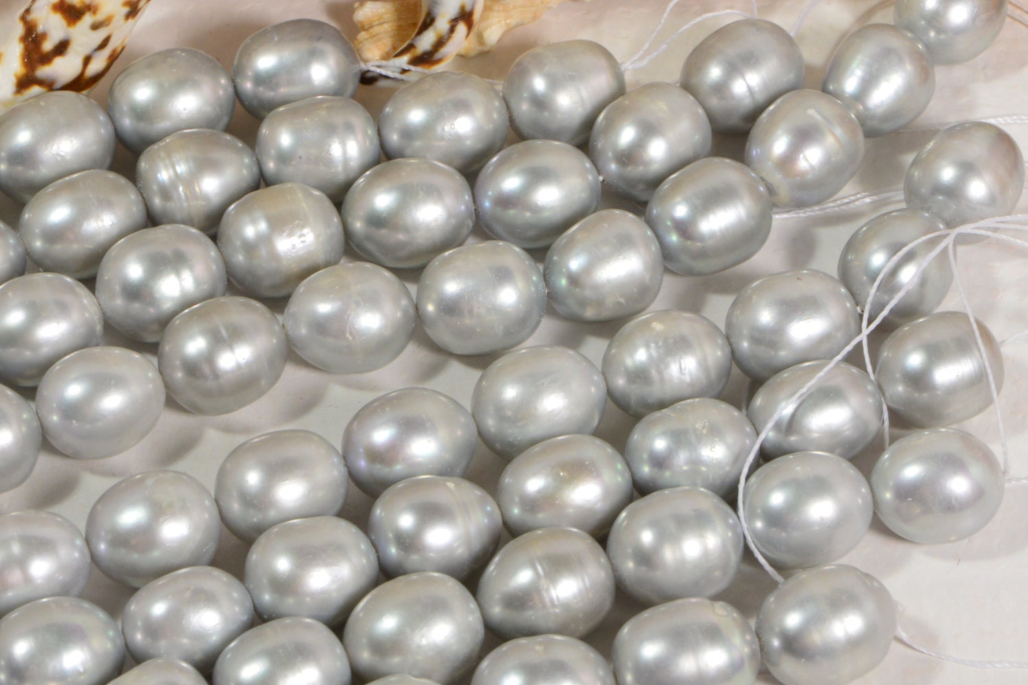 Gray Freshwater Pearl Bead: 14x12mm Large Rice Shape, 3mm Hole