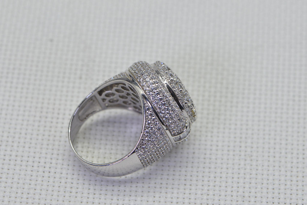 Bold Simulated Diamond Cluster Ring For Man Multi Stone Round Top Ring