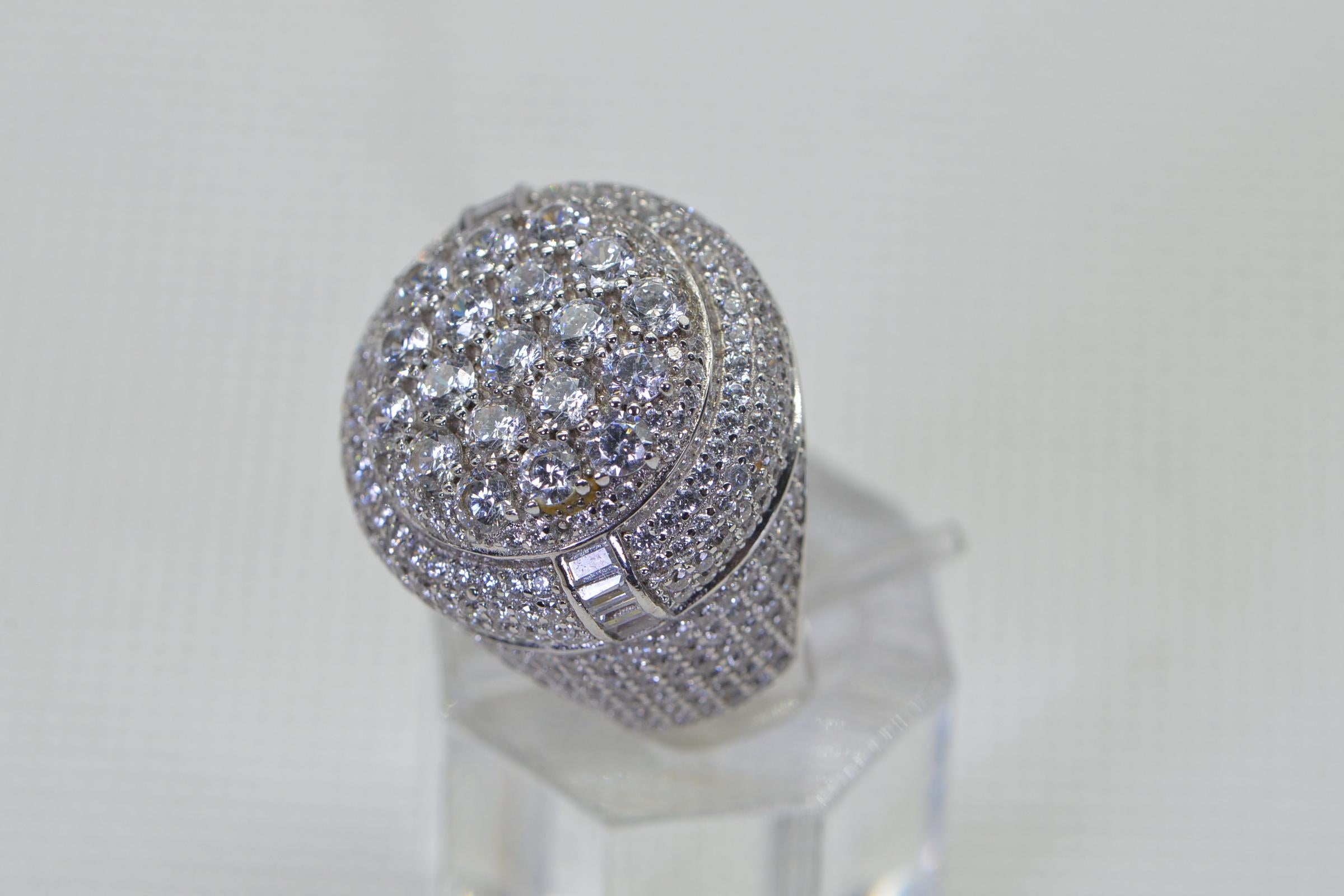 Bold Simulated Diamond Cluster Ring For Man Multi Stone Round Top Ring