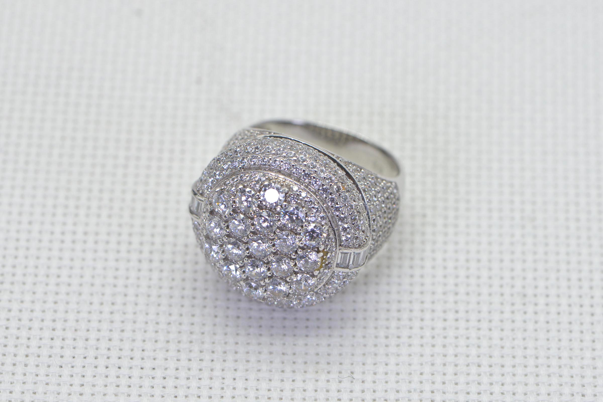 Bold Simulated Diamond Cluster Ring For Man Multi Stone Round Top Ring