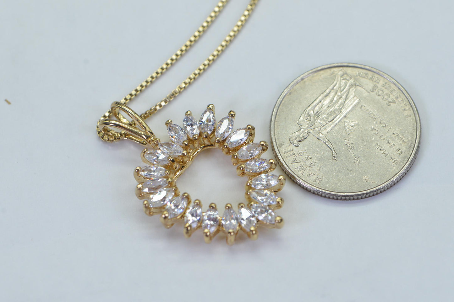 Marquise Simulated Diamond Heart Pendant Necklace: 14K Gold Over Sterling Silver