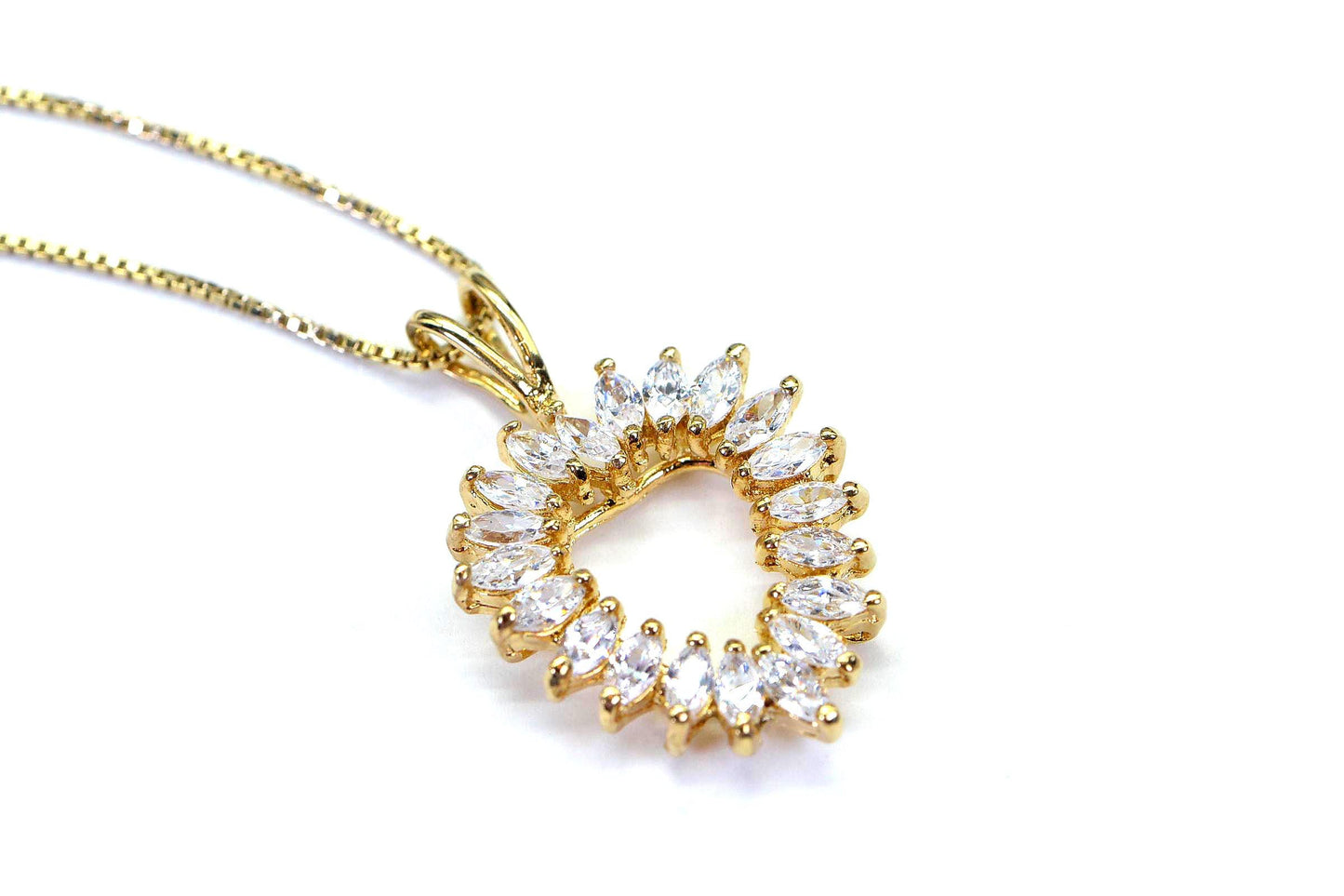 Marquise Simulated Diamond Heart Pendant Necklace: 14K Gold Over Sterling Silver