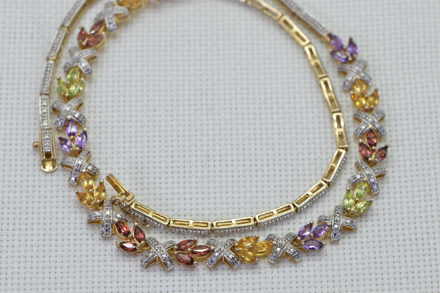 Natural Gemstone  Flower Design Multi Stone Necklace Two Color 14K Gold  over  Sterling Silver