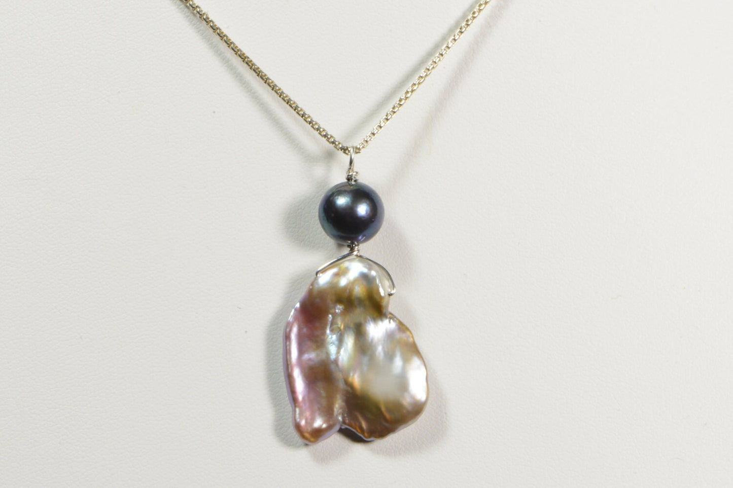 Black Pearl & Keshi Pearl Sterling Silver Necklace Earring Set