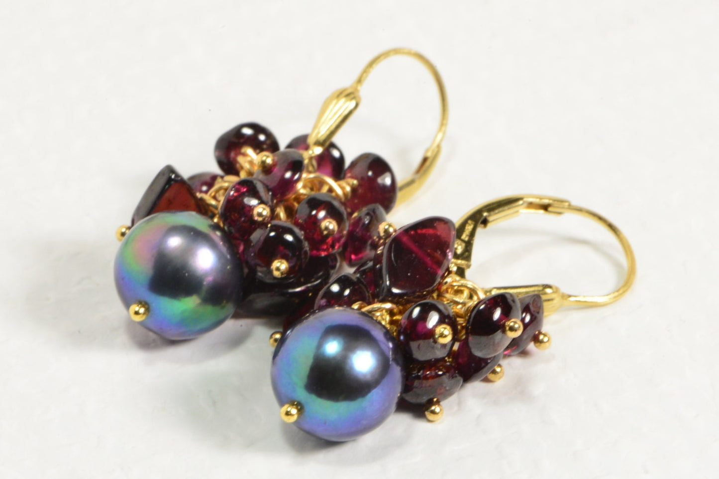 Black Pearl Garnet Dangle Earrings, 14k Gold-Filled Wire