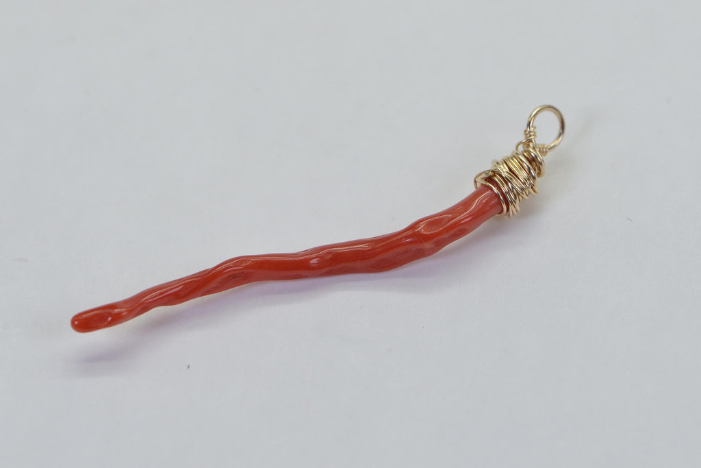 Red Coral Branch Pendant: 14K Gold Filled Wire Wrapped Italian Charm