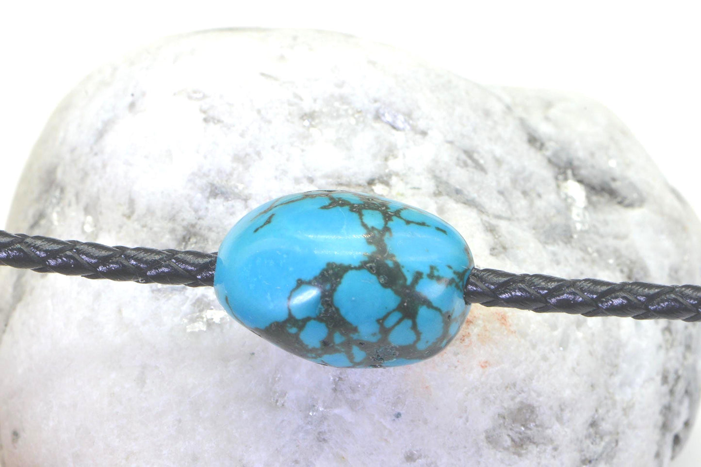 Kingman Turquoise Leather Necklace: Raw Stone, Sterling Silver Clasp