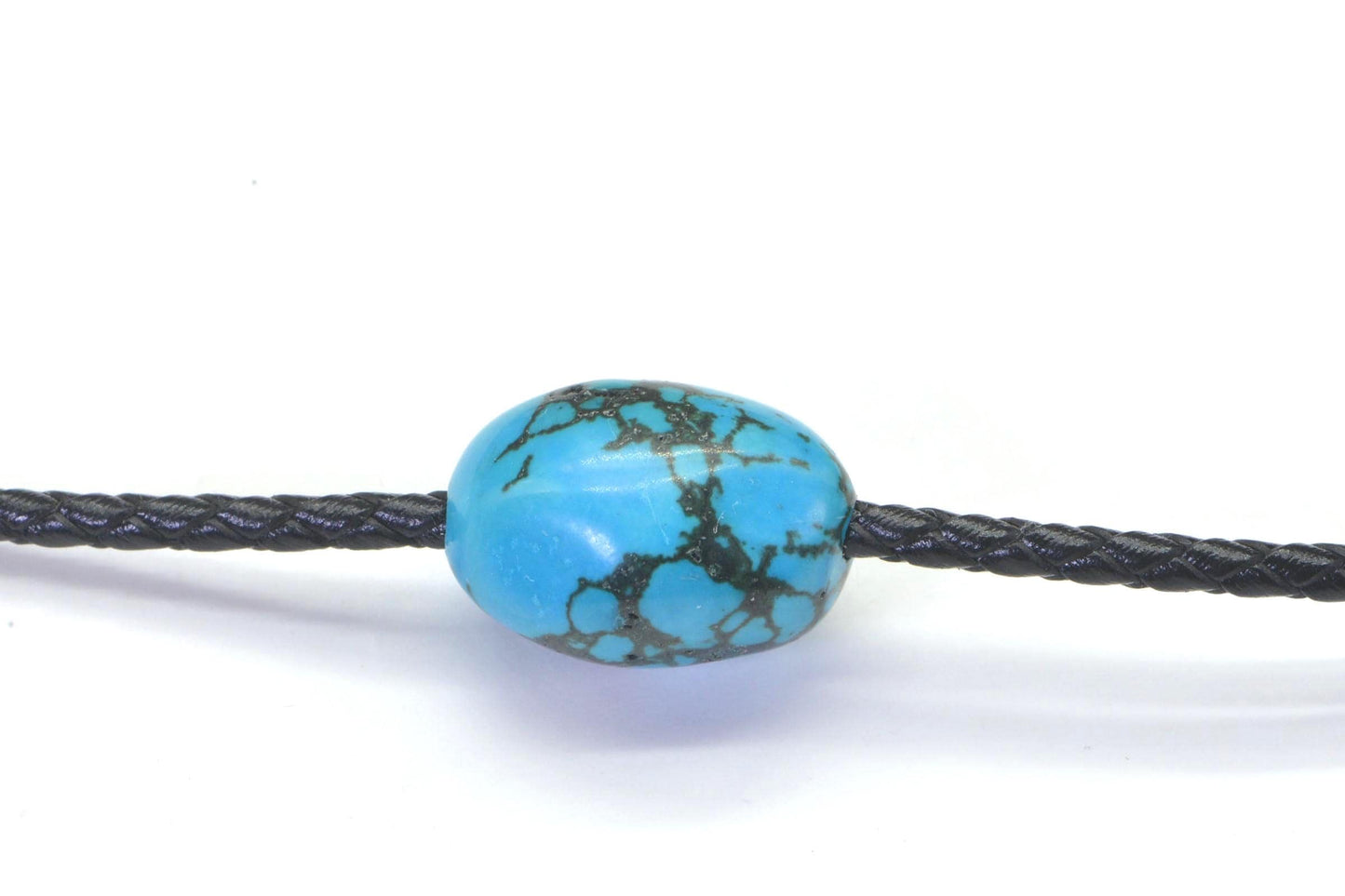 Kingman Turquoise Leather Necklace: Raw Stone, Sterling Silver Clasp