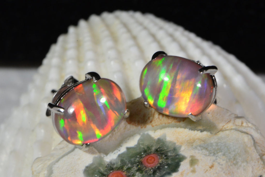 Opal Stud Earrings: 14k Gold over Sterling Silver