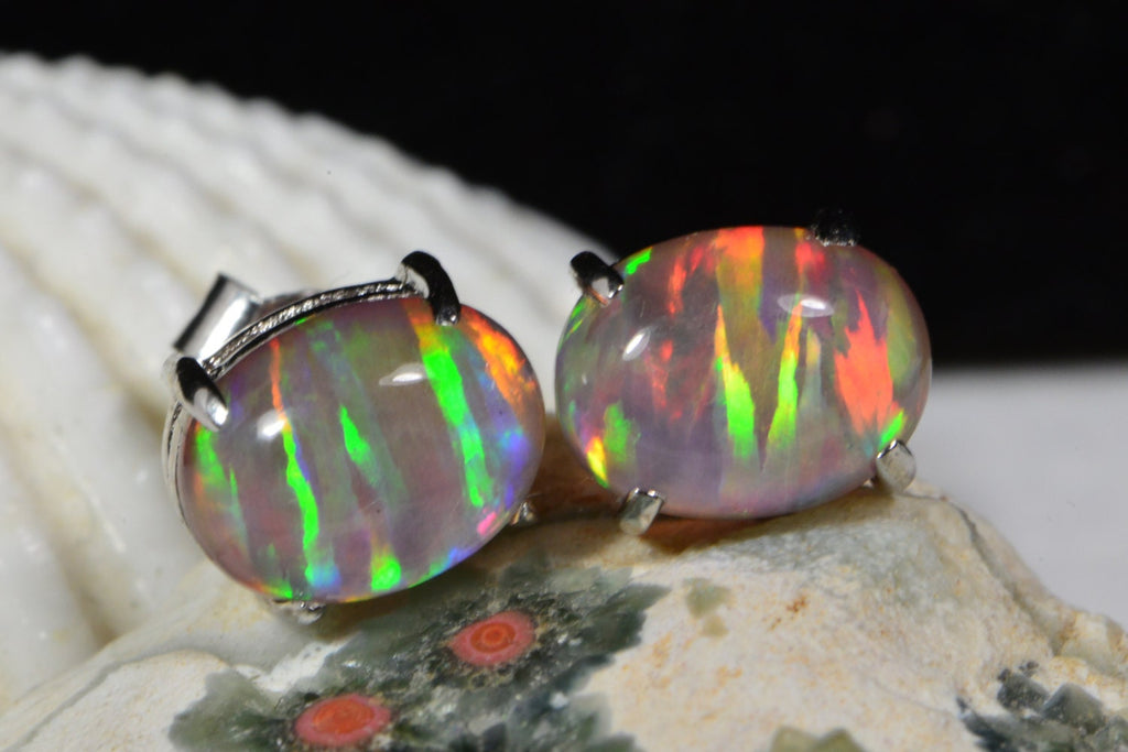 Opal Stud Earrings: 14k Gold over Sterling Silver